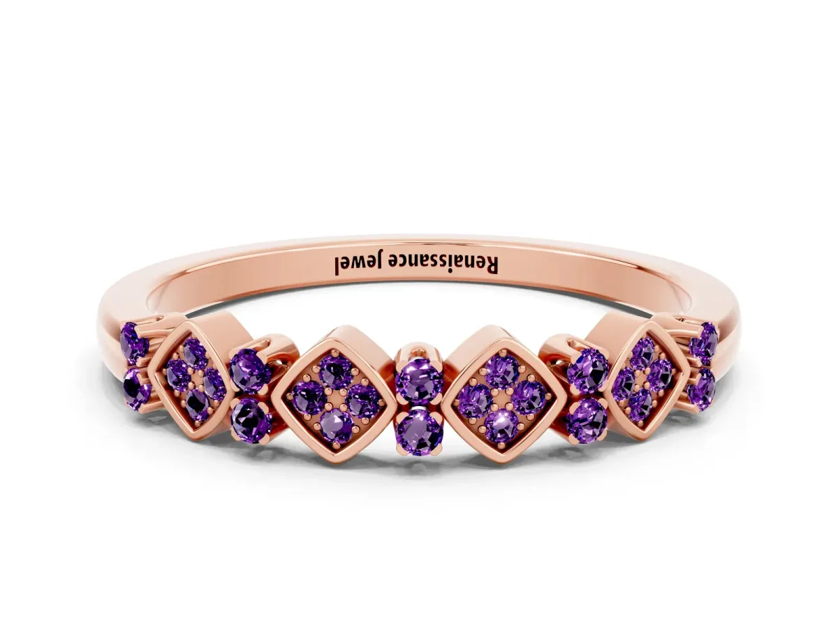 Pavé Cushion Amethyst Cluster Eternity Band with Prong Setting Rose gold