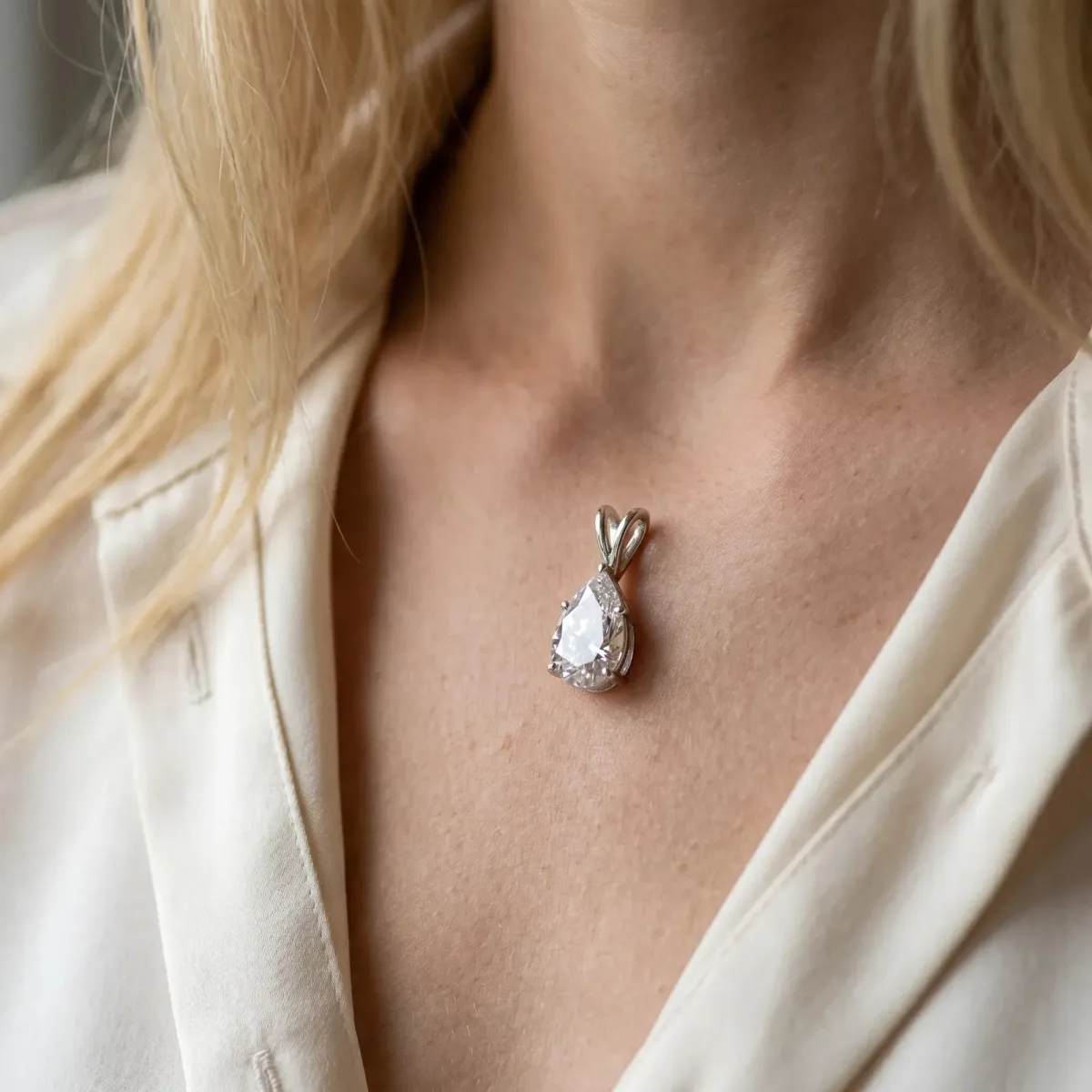 Pear Cut Solitaire Pendant with Three-Prong Setting Silver