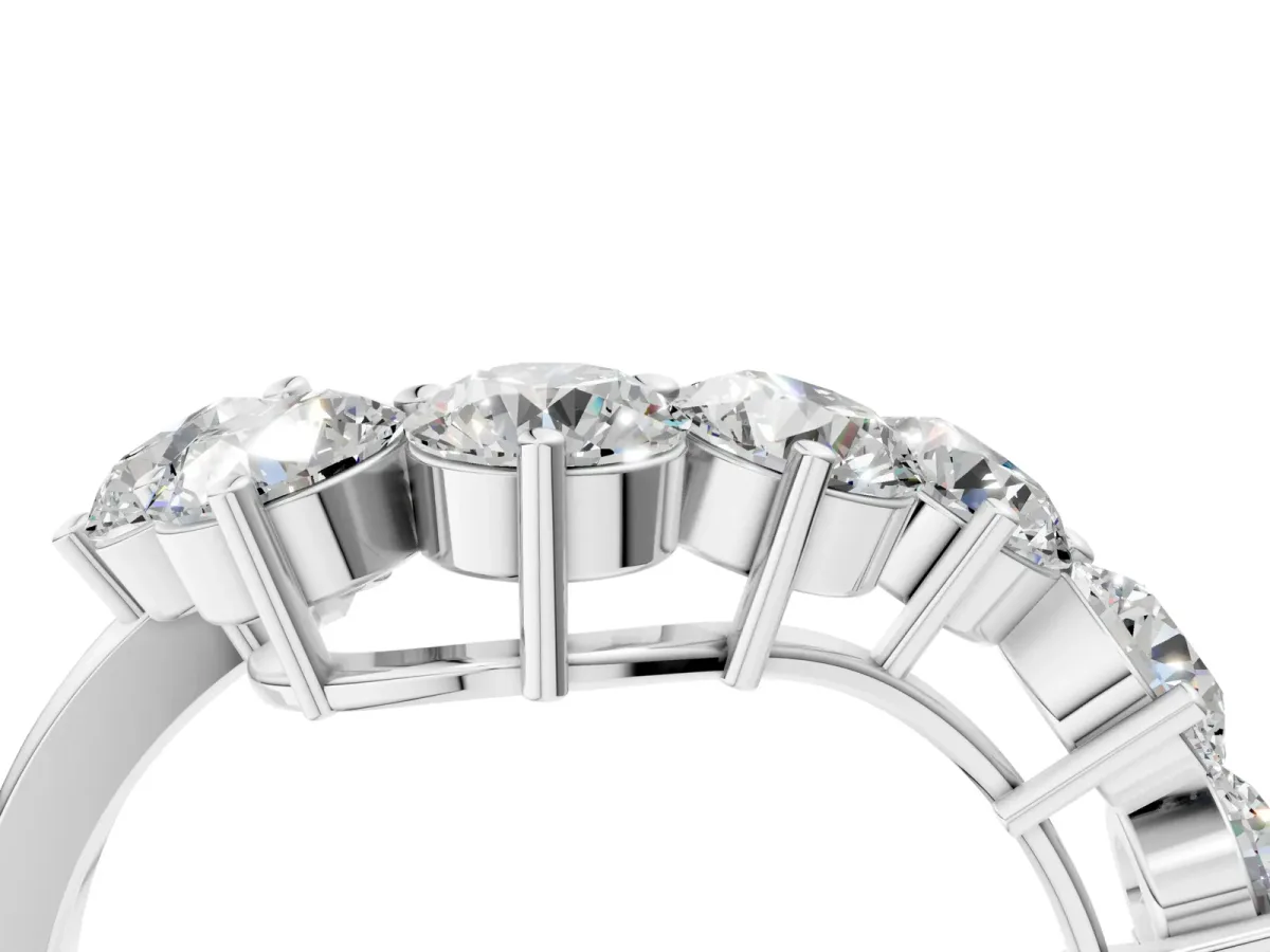 Curved Diamond Cluster Band - Round Stones, Split Shank, Prong Setting White gold
