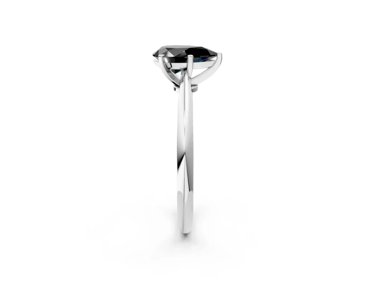 Fancy Black Pear Cut Diamond Solitaire Engagement Ring with Classic Band and Four-Prong Setting Silver