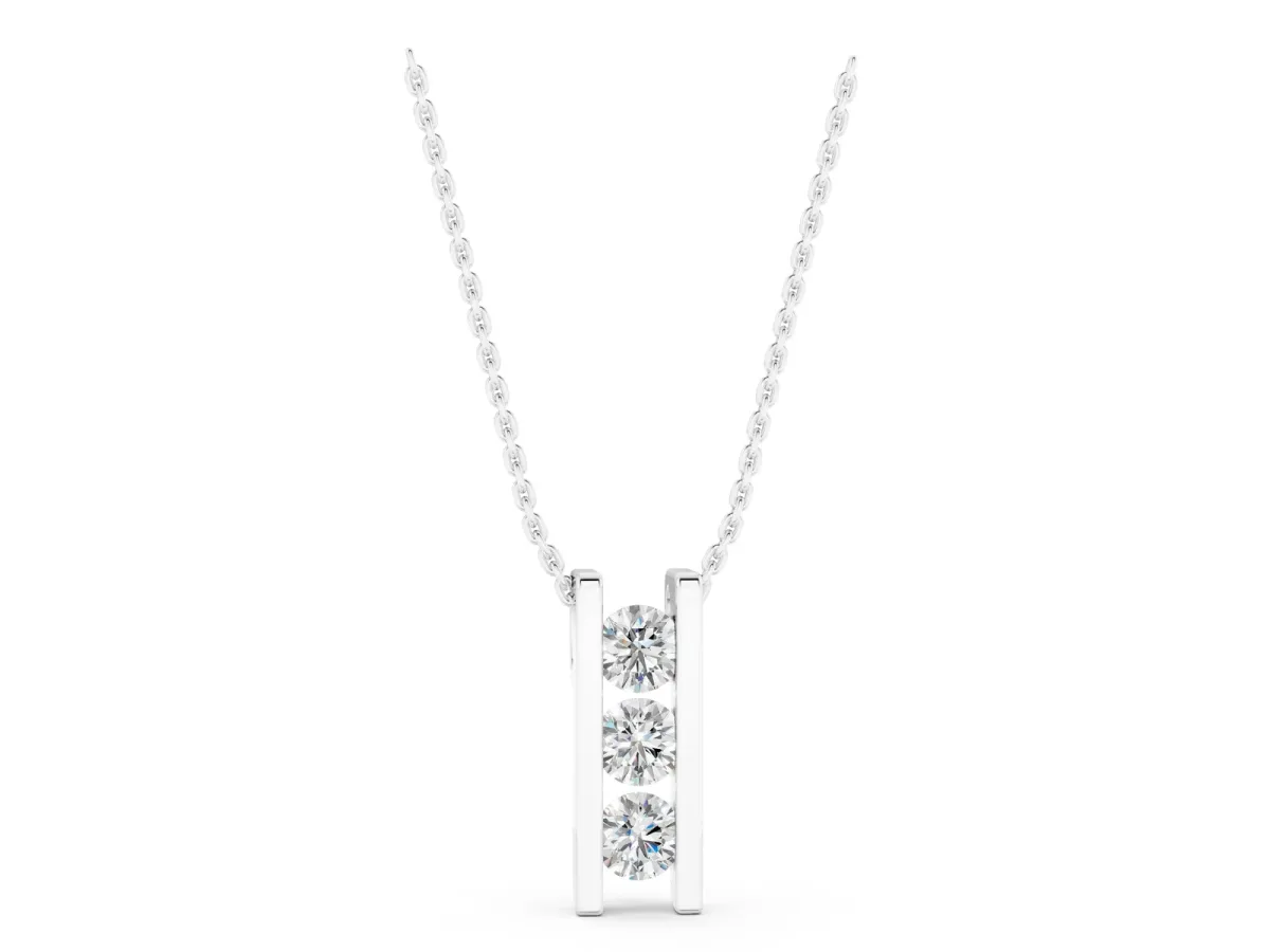 Vertical Channel-Set Round Diamond Bar Pendant White gold
