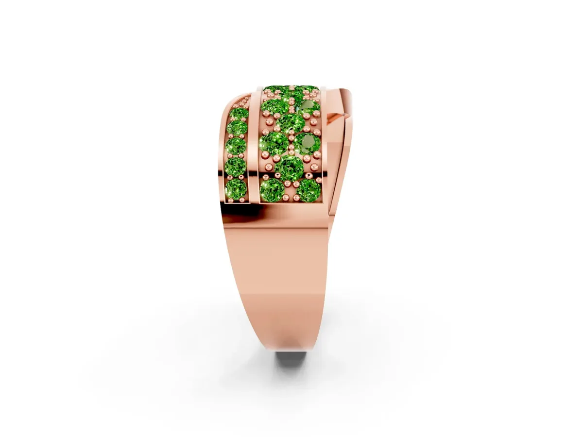 Pavé Round Peridot Crossover Band with Bead Prong Setting Rose gold