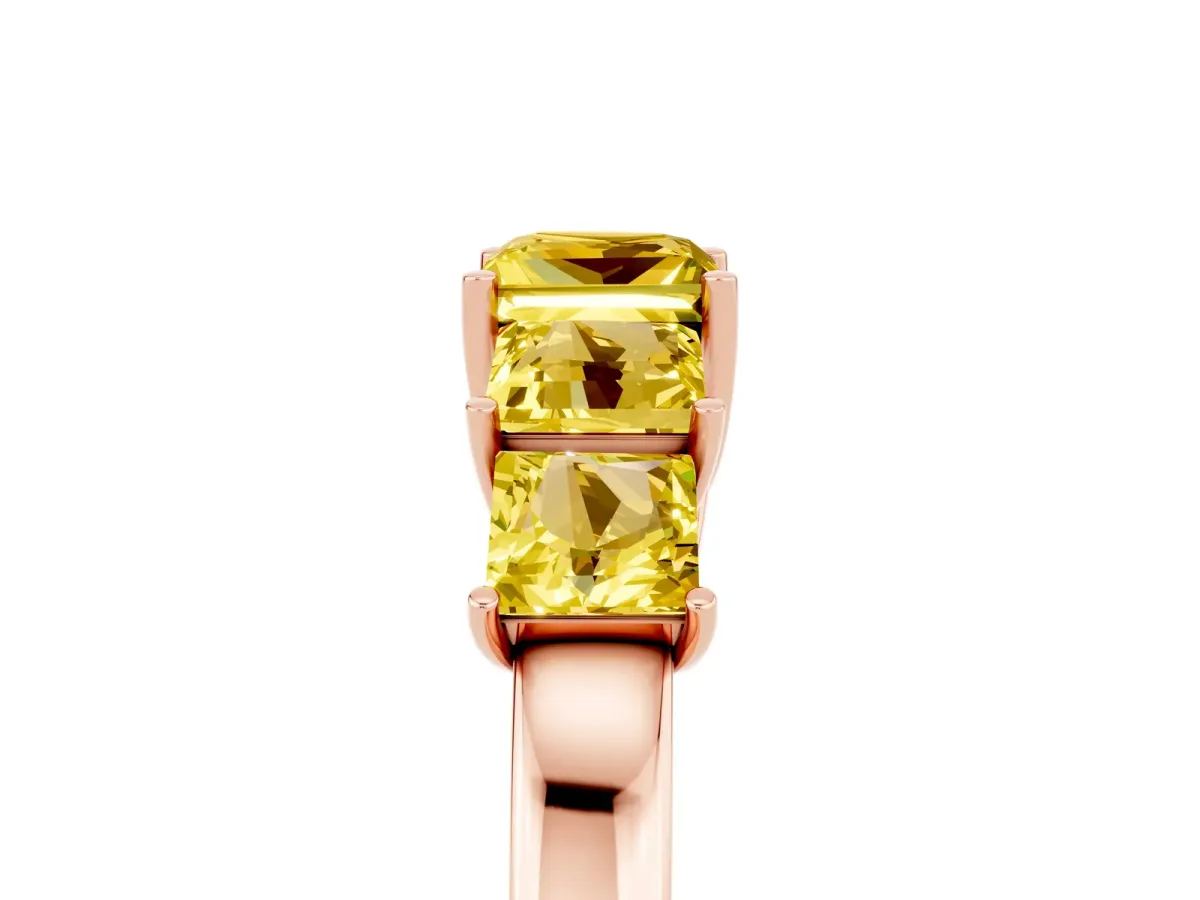 Princess Cut Five-Stone Yellow Sapphire Ring with Classic Prong Setting Rose gold