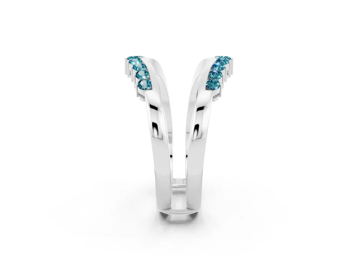 Round Blue Topaz Chevron Contour Band with Prong Setting White gold