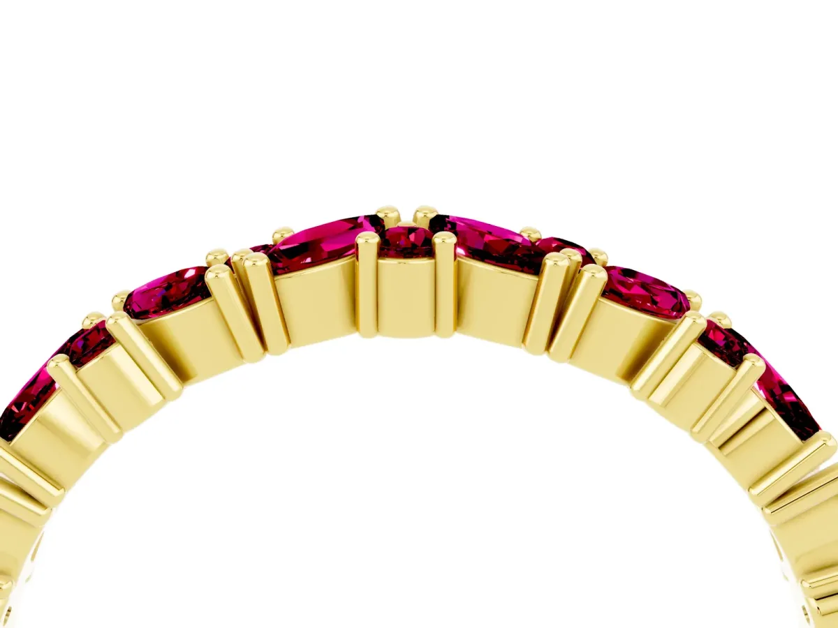 Marquise and Round Garnet Vine Eternity Band with Prong Setting Yellow gold