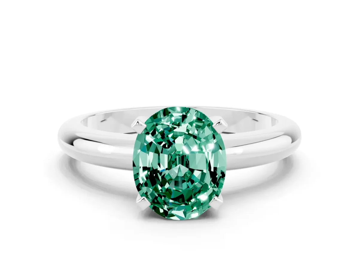 Oval Cut Green Sapphire Solitaire Engagement Ring with Round Band and Four-Prong Setting Platinum