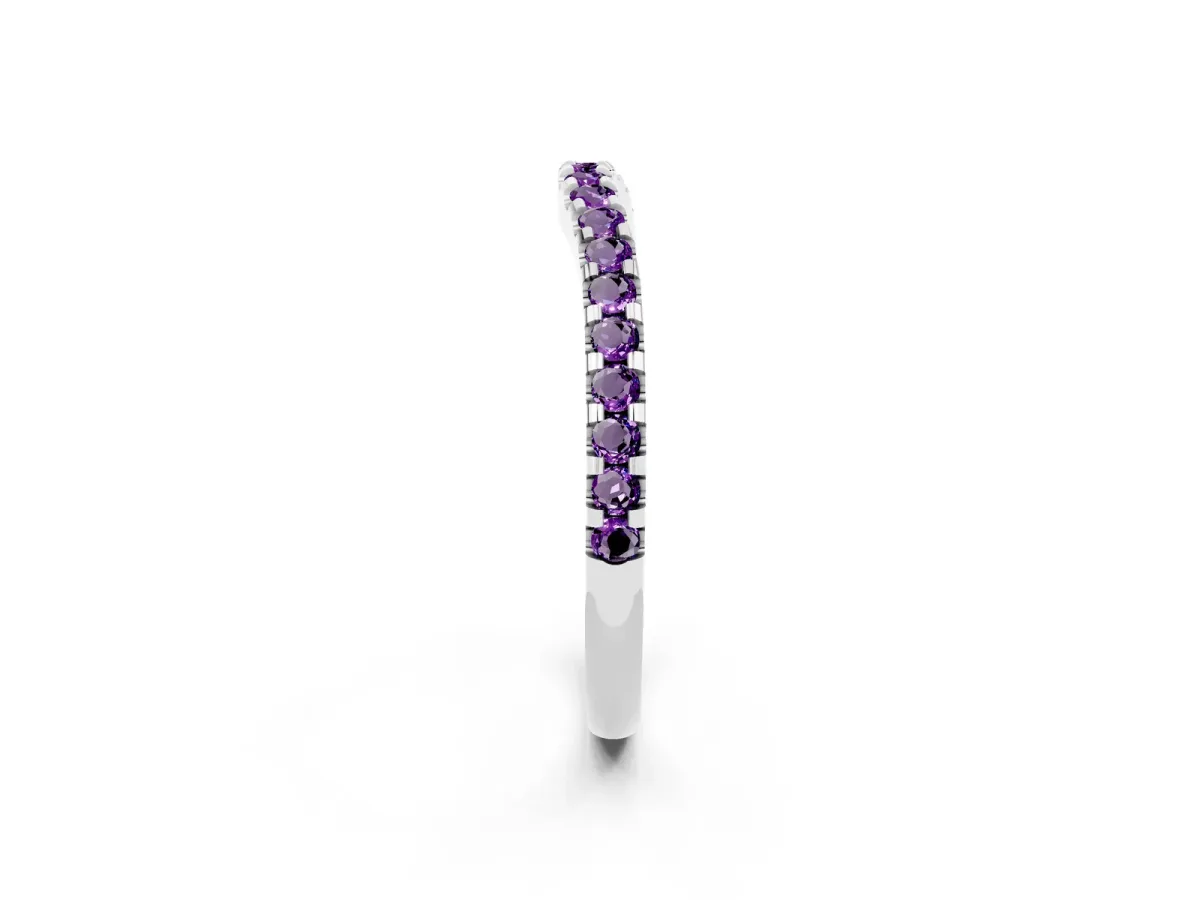 Round Amethyst Pavé Curved Wedding Band White gold