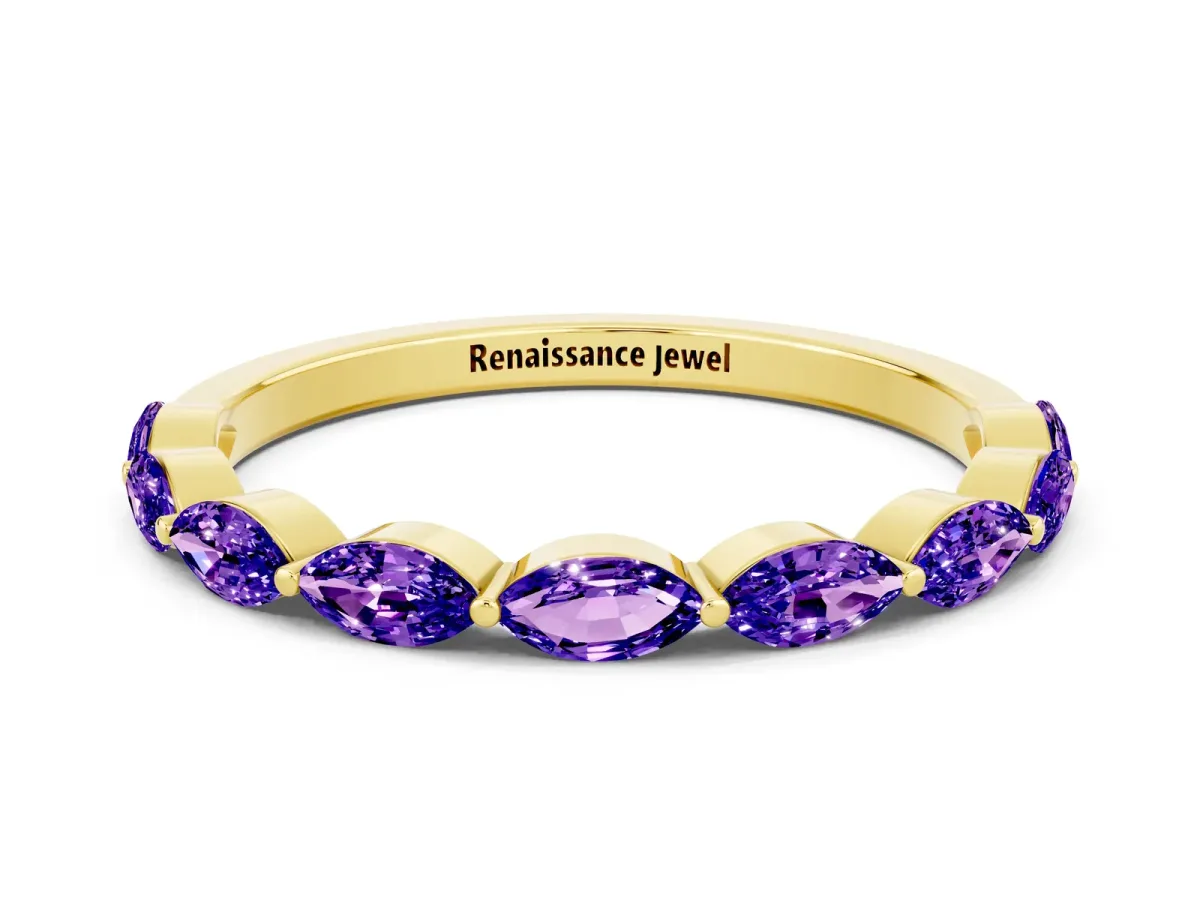Marquise Tanzanite Half Eternity Band with Prong Setting Yellow gold
