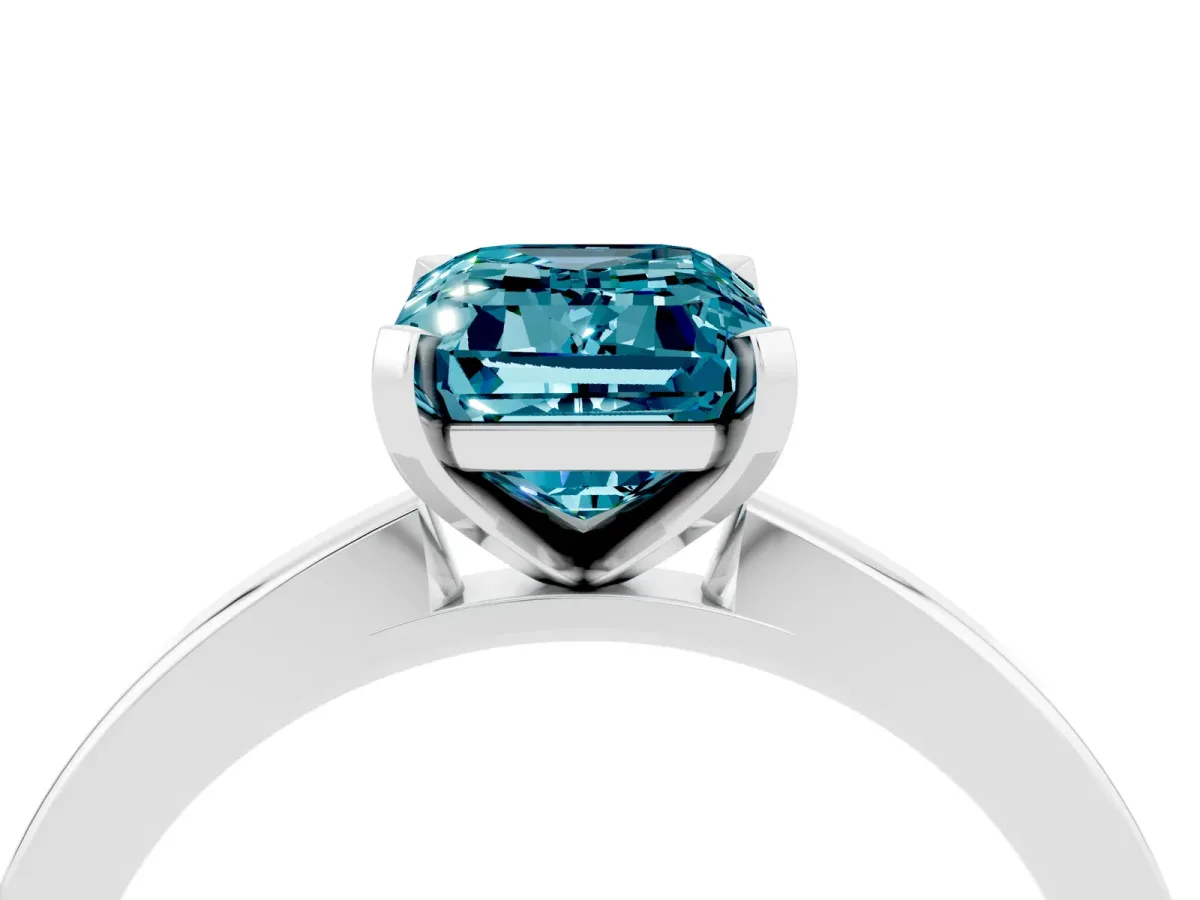 Emerald Cut Blue Topaz Solitaire Engagement Ring with Classic Band and Four-Prong Setting Platinum