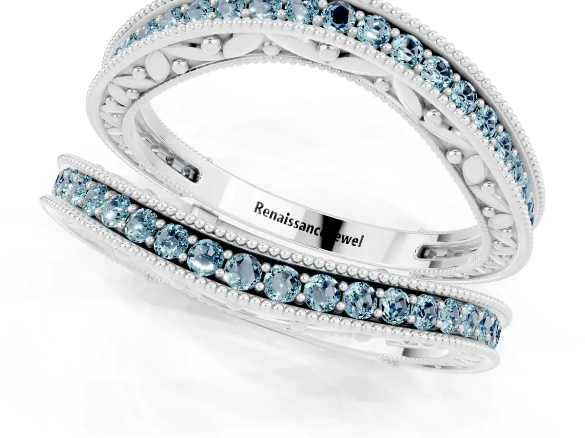 Round Aquamarine Milgrain Eternity Band with Channel Setting Platinum