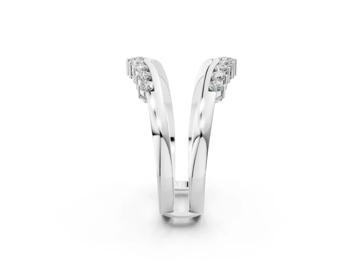 Round Diamond Chevron Contour Band with Prong Setting Silver