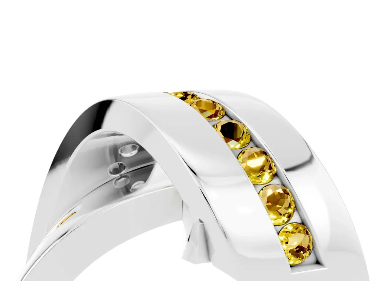 Pavé Round Yellow Sapphire Crossover Band with Channel Setting Platinum