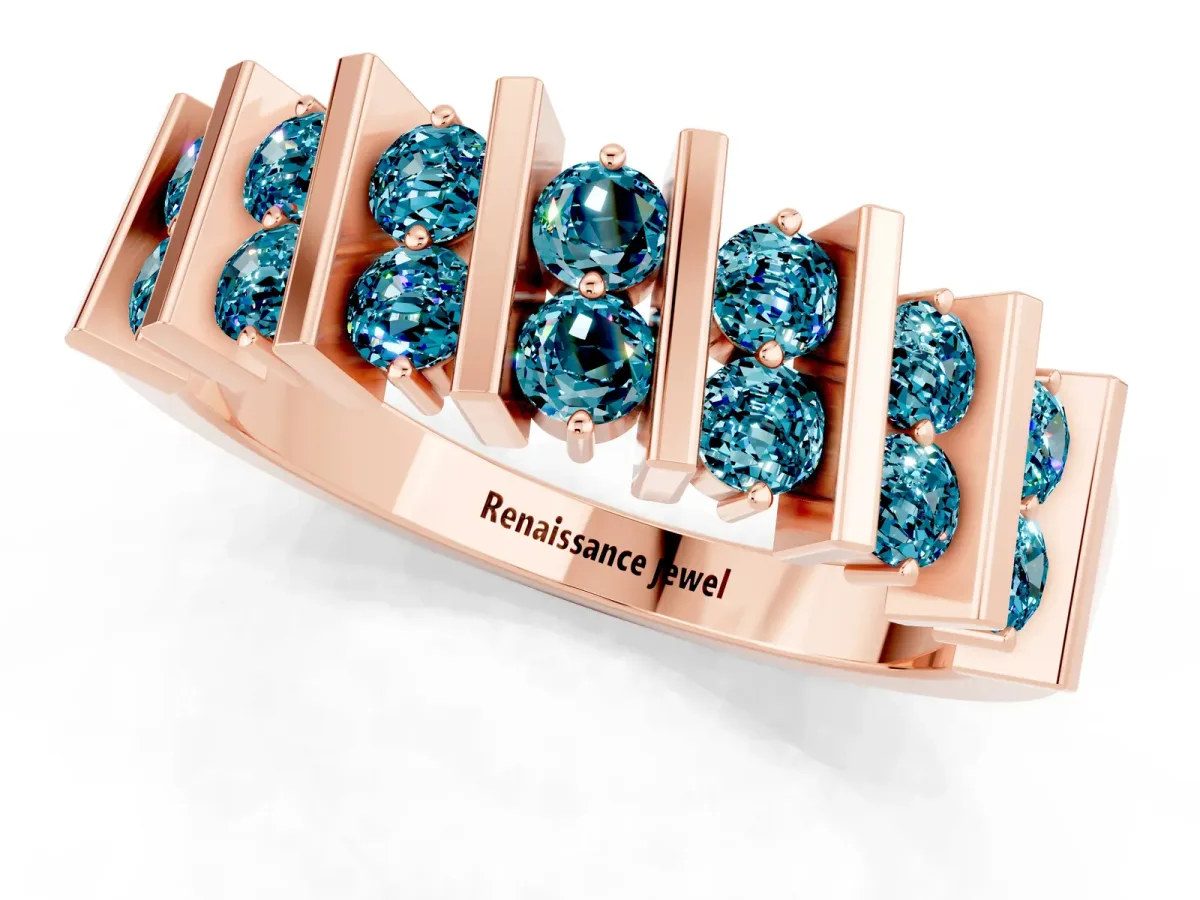 Channel Set Round Blue Topaz Anniversary Band with Vertical Prongs Rose gold