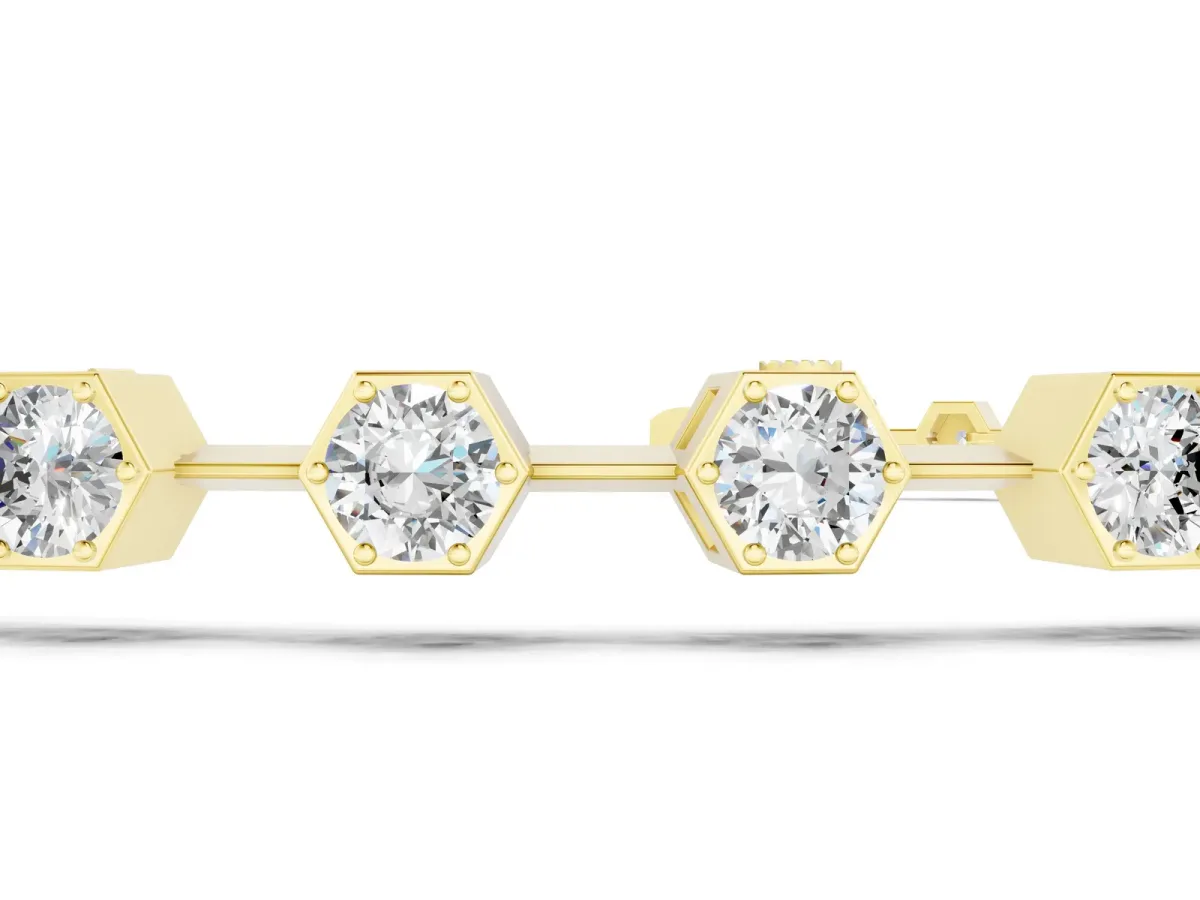 Hexagon Bezel Round Diamond Tennis Bracelet Yellow gold