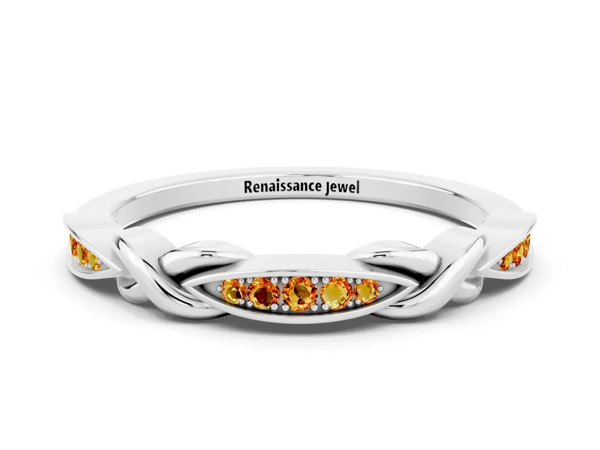 Twisted Marquise Citrine Pavé Band with Shared Prong Setting Silver