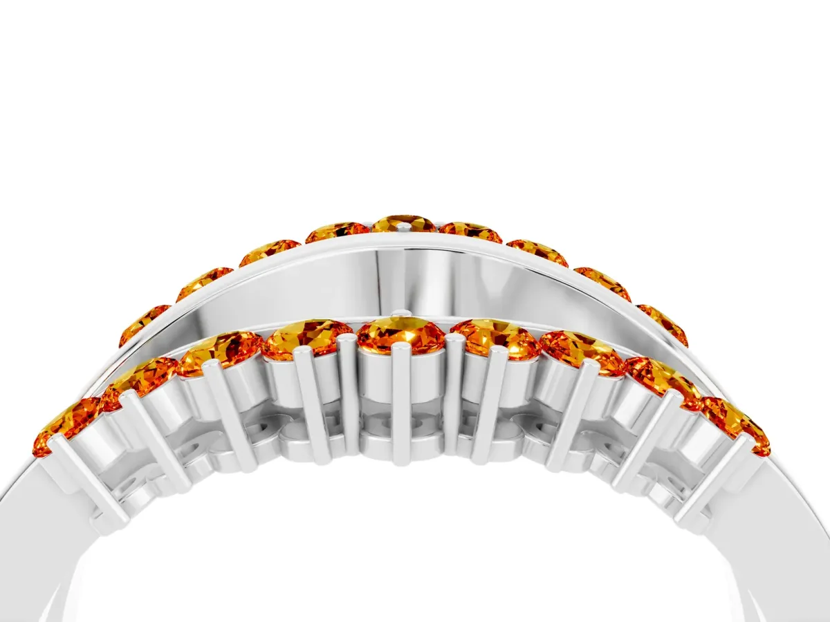Round Citrine Chevron Contour Band with Prong Setting Platinum