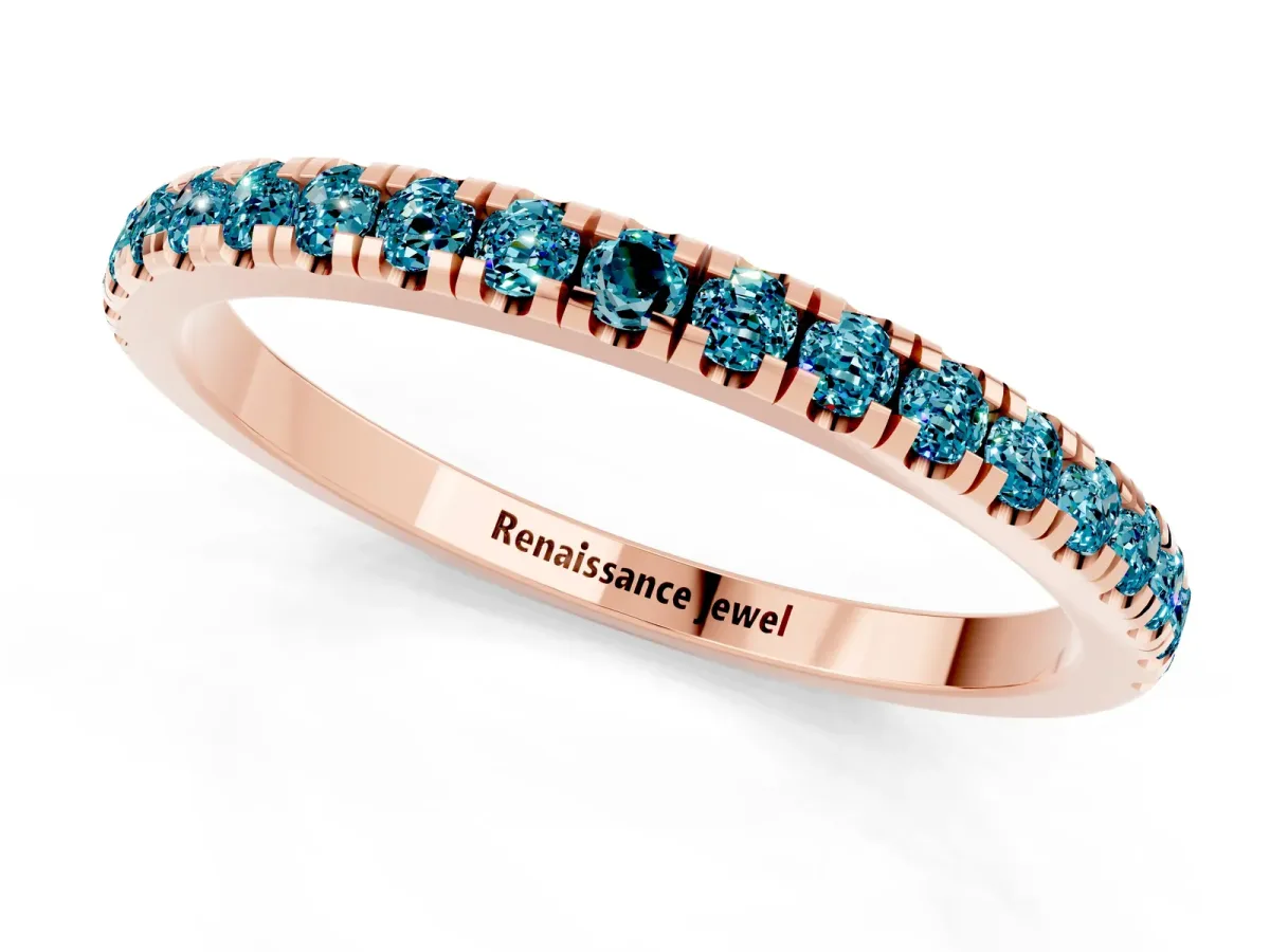 Pavé Round Blue Topaz Half Eternity Band with Shared Prong Setting Rose gold