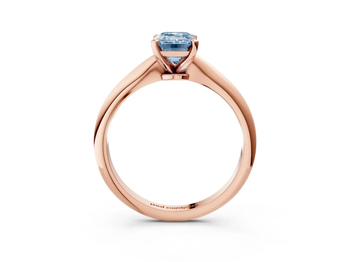 Fancy Blue Emerald Cut Diamond Solitaire Engagement Ring with Classic Band and Four-Prong Setting Rose gold