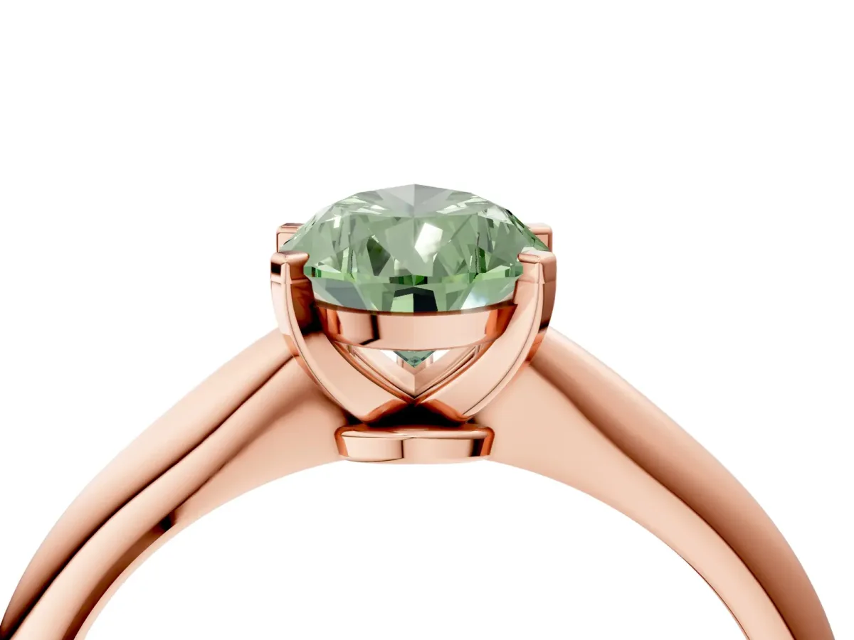 Fancy Green Pear Cut Diamond Solitaire Engagement Ring with Classic Band and Four-Prong Setting Rose gold