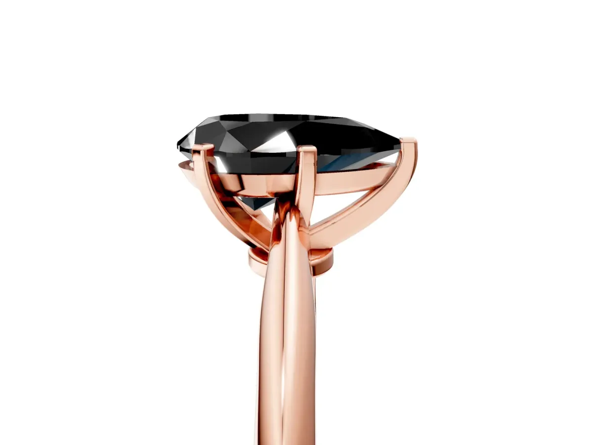 Fancy Black Pear Cut Diamond Solitaire Engagement Ring with Classic Band and Four-Prong Setting Rose gold