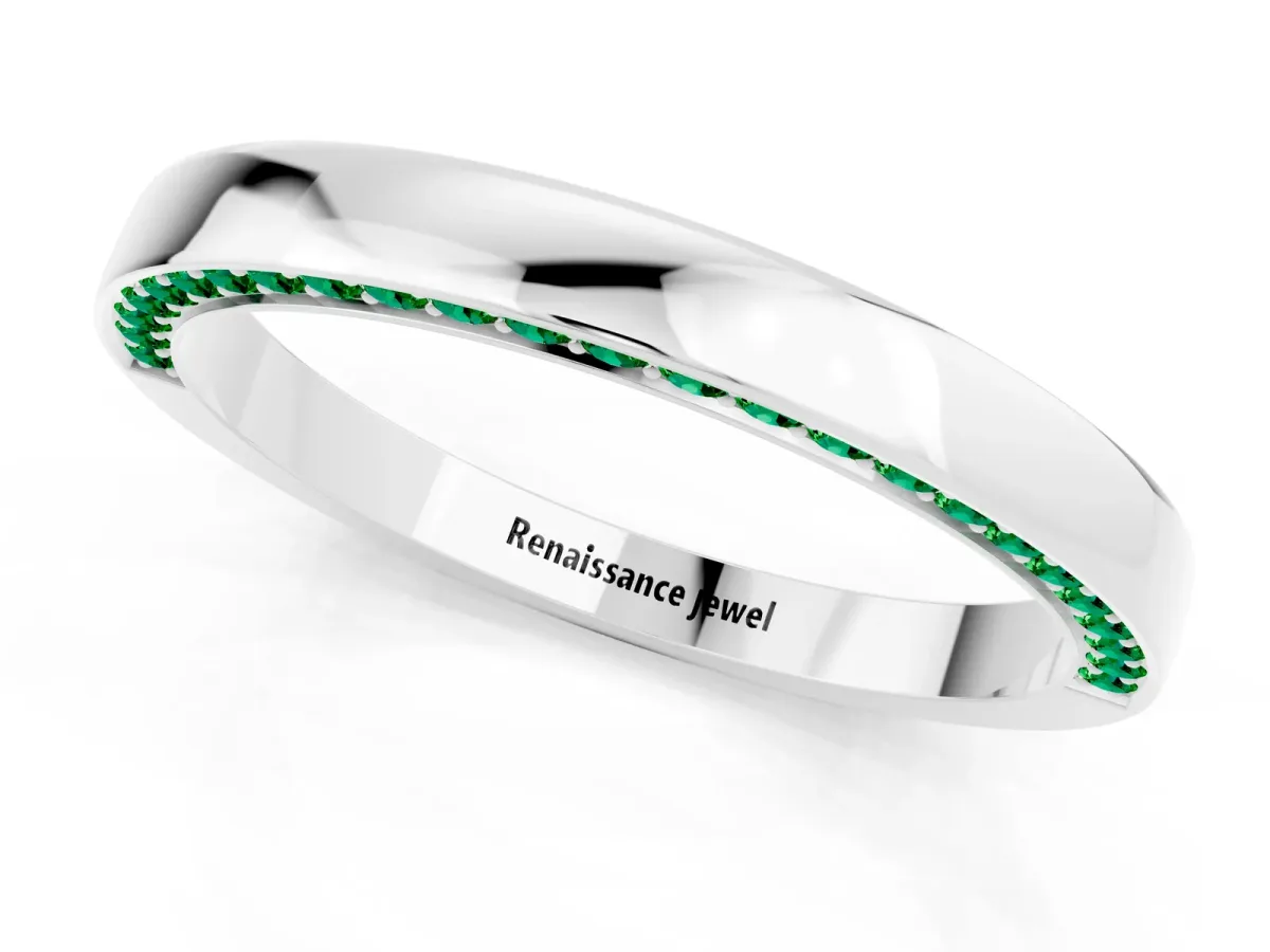 Pavé Round Emerald Channel Set Band White gold
