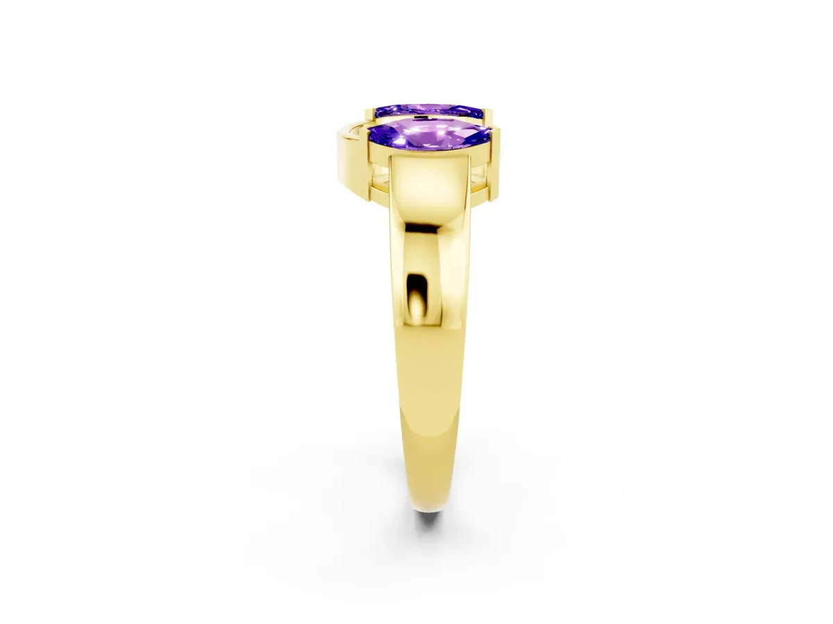 Marquise Tanzanite Open Band Ring with Tension Setting Yellow gold