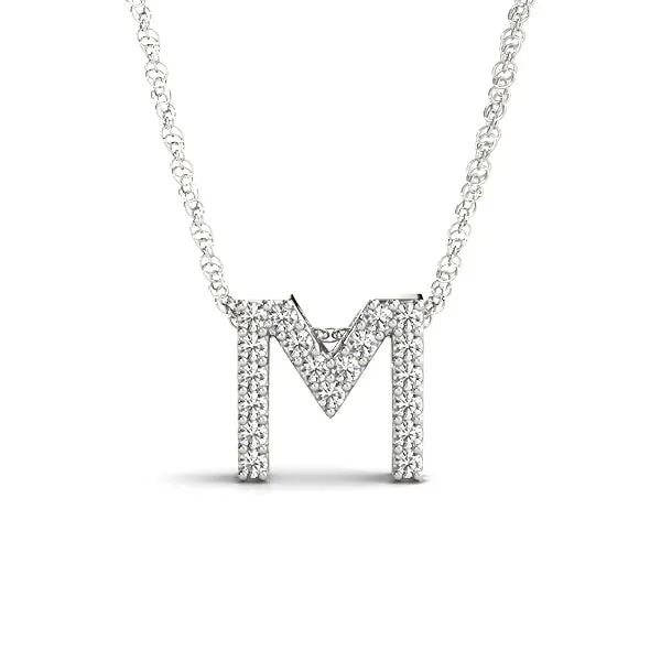 Pavé Round Diamond Initial Pendant with Shared Prong Setting White gold