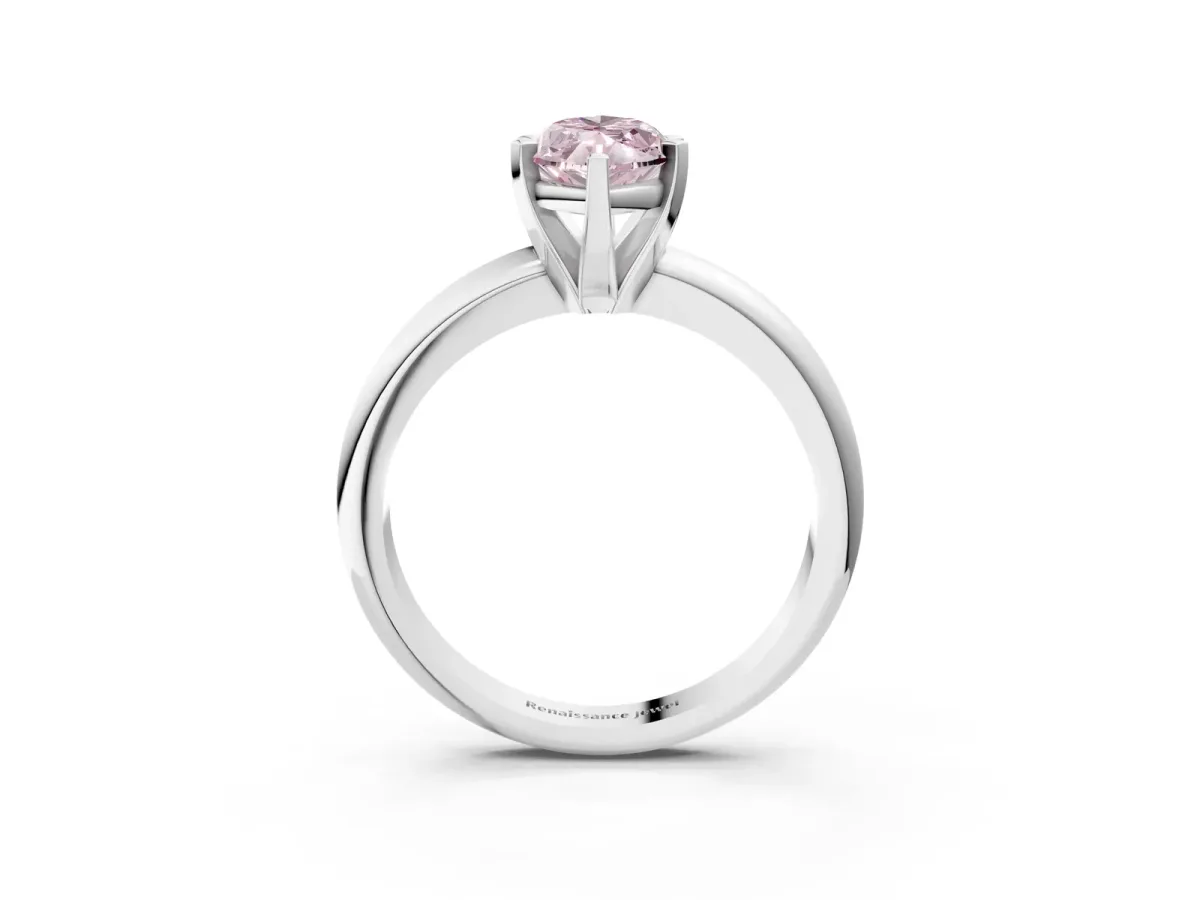 Fancy Pink Marquise Cut Diamond Solitaire Engagement Ring with Round Band and Four-Prong Setting Silver