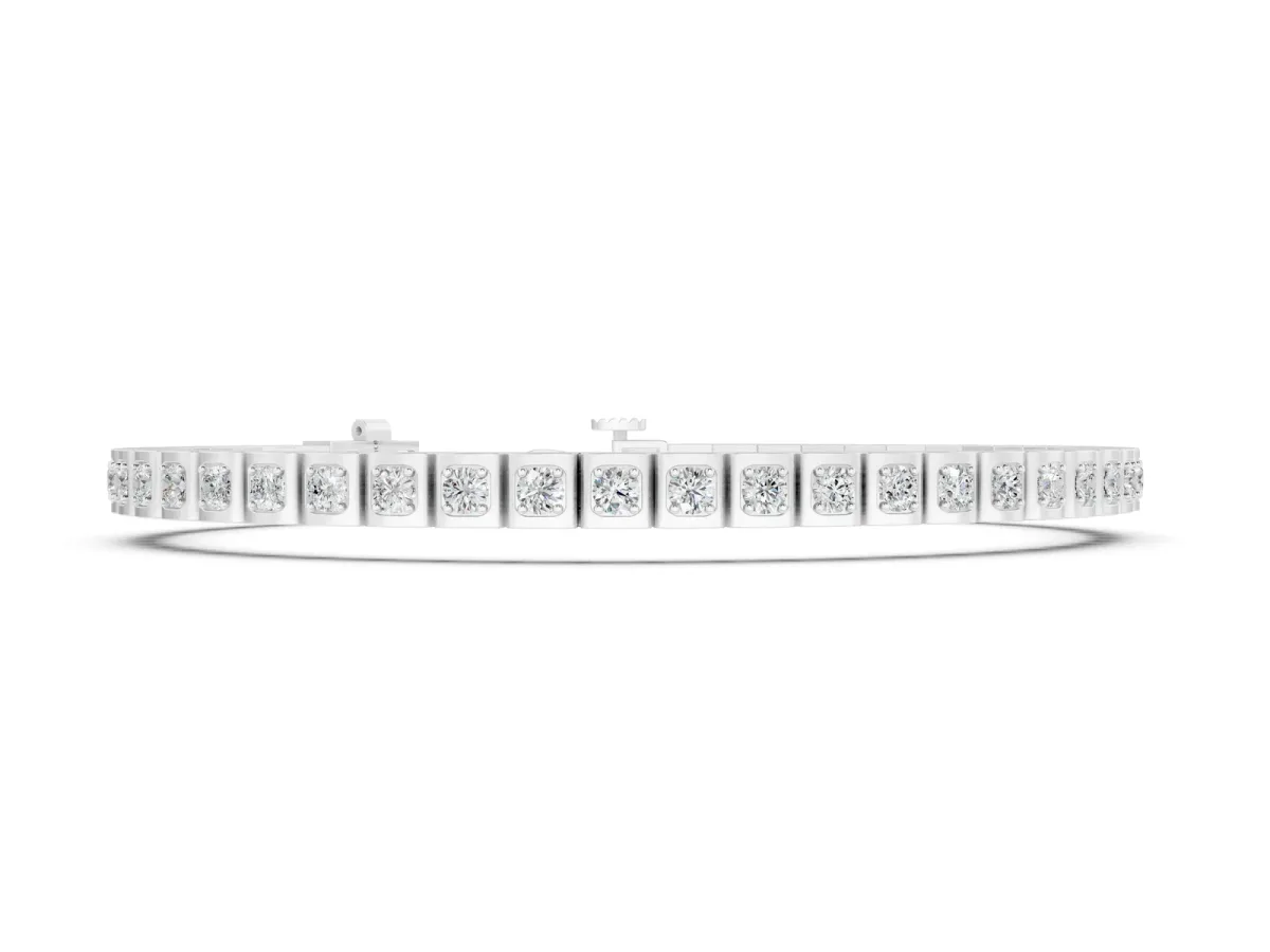 Square Channel Set Round Diamond Tennis Bracelet Silver