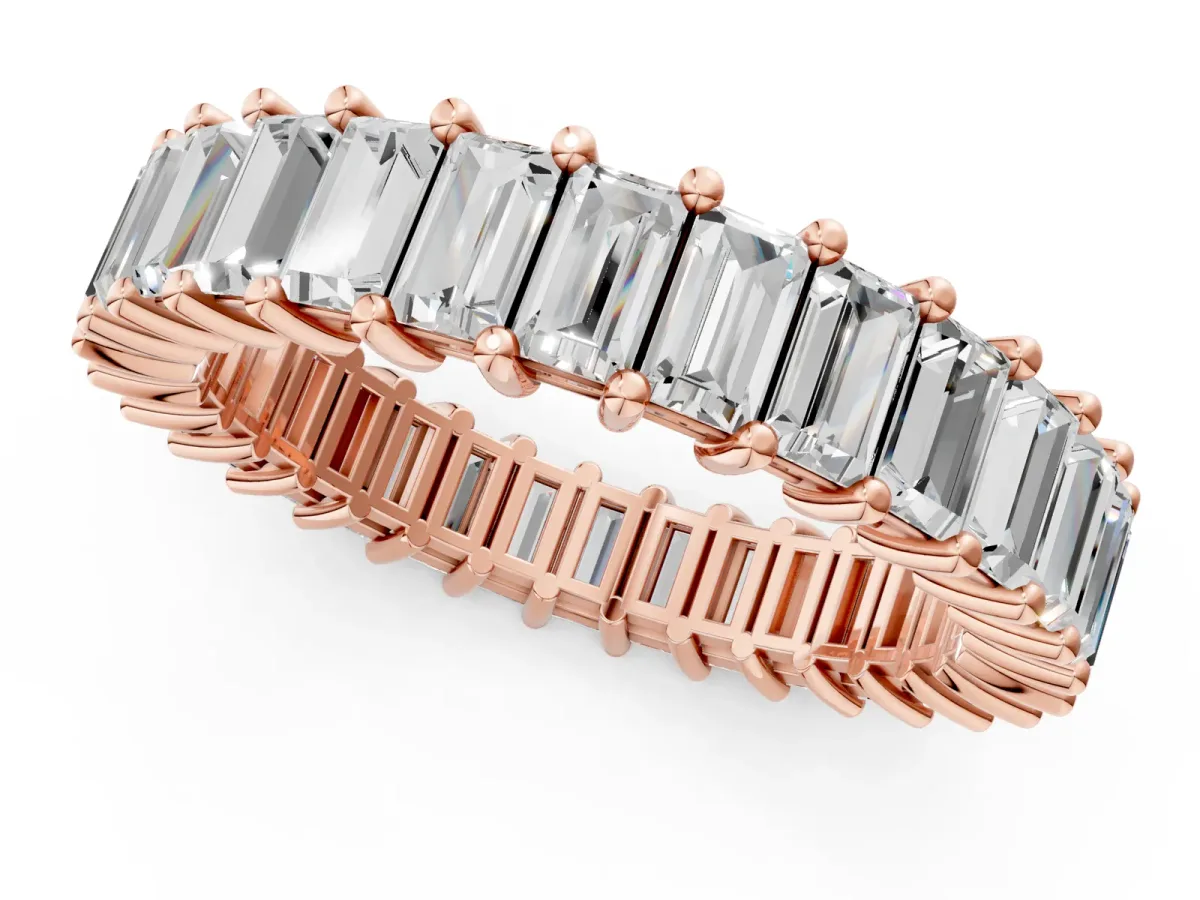 Baguette Cut Eternity Band with Shared Prong Setting Rose gold