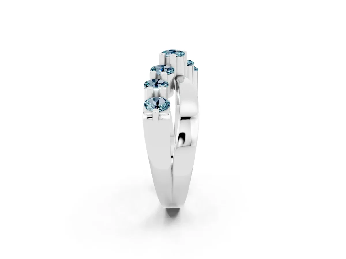 Round Aquamarine Prong-Set Crossover Band Platinum
