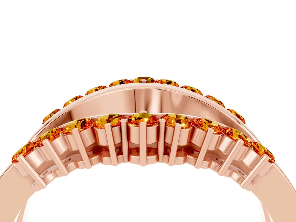 Round Citrine Chevron Contour Band with Prong Setting Rose gold