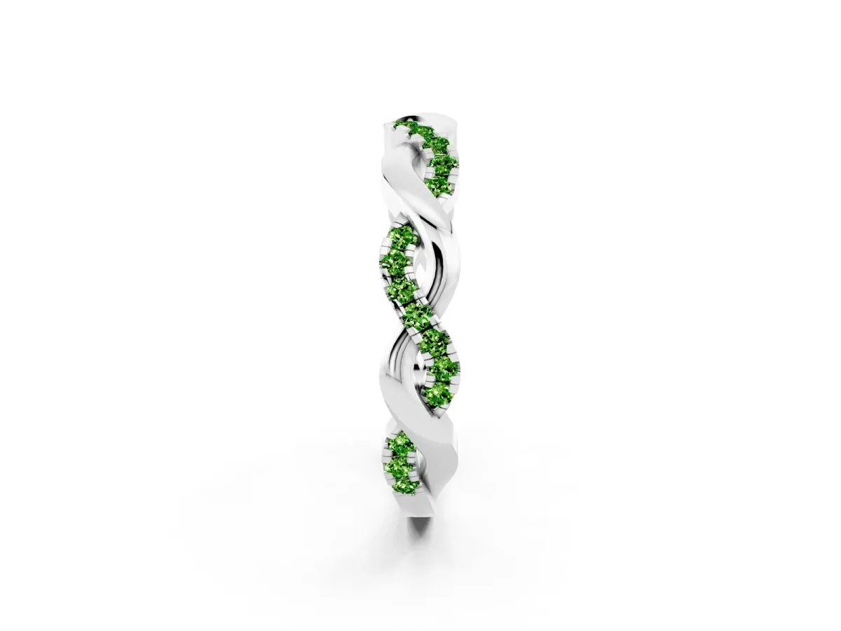 Pavé Round Peridot Twist Eternity Band with Shared Prong Setting Platinum