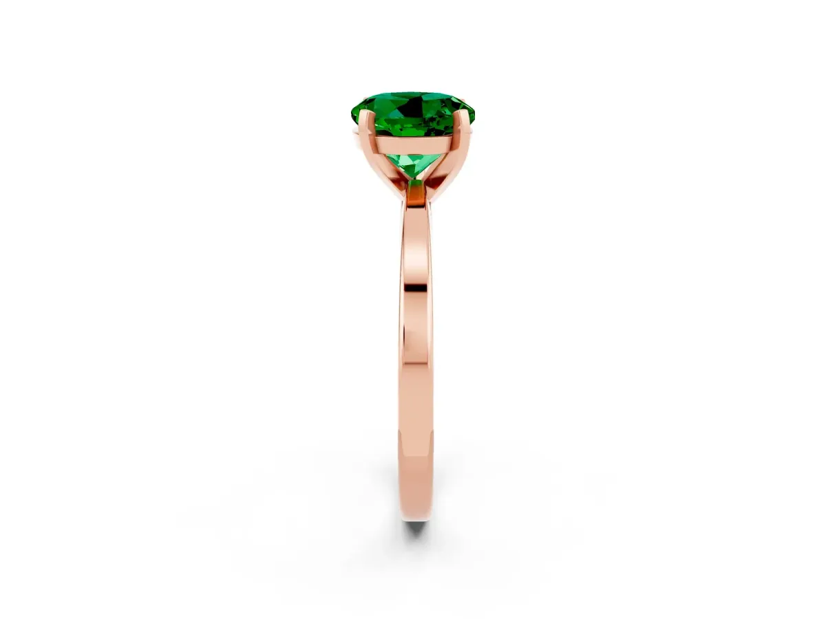Round Cut Emerald Solitaire Engagement Ring with Classic Band and Four-Prong Setting Rose gold