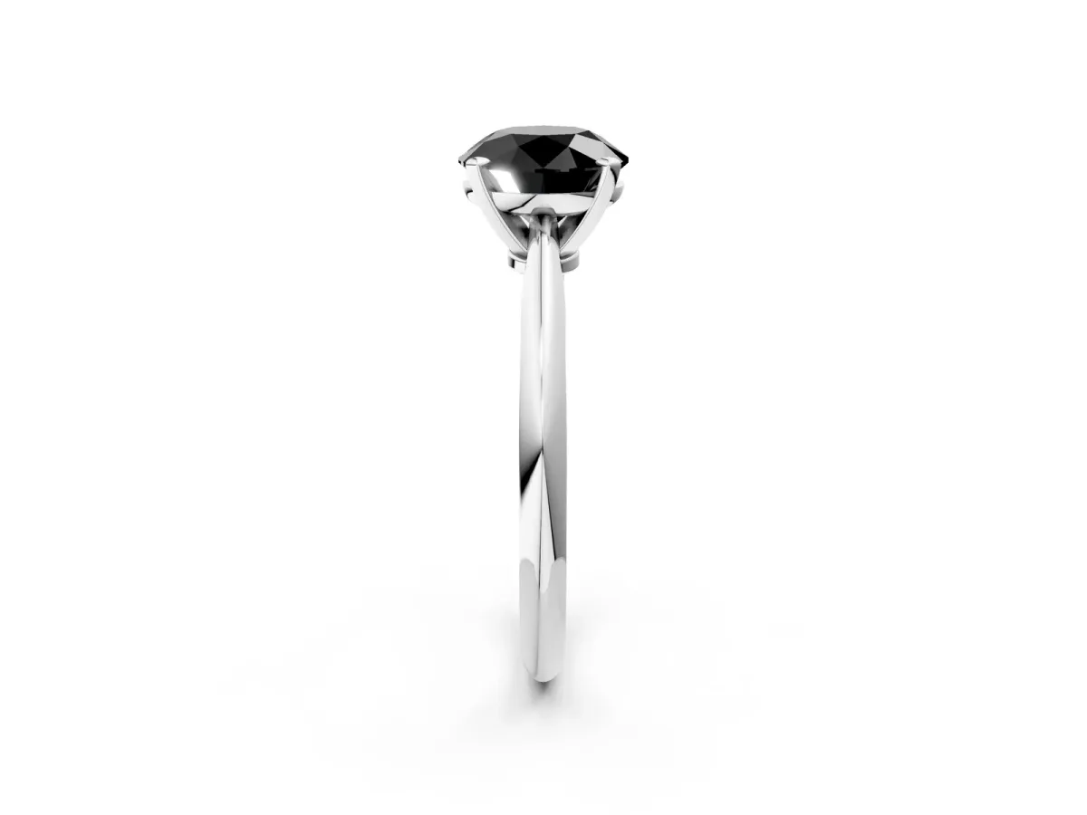Fancy Black Round Cut Diamond Solitaire Engagement Ring with Classic Band and Four-Prong Setting Silver