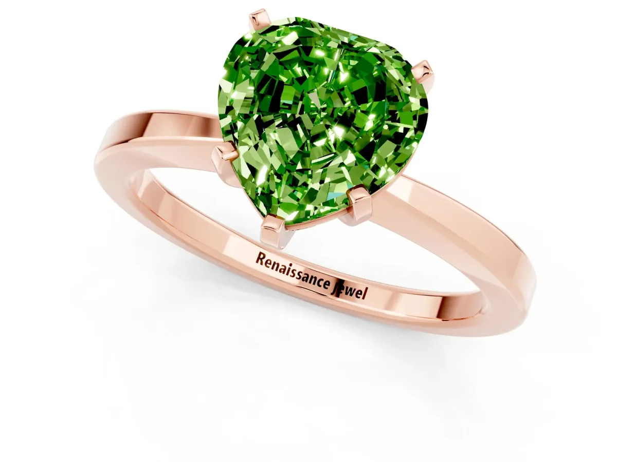Heart Cut Peridot Solitaire Engagement Ring with Classic Band and Four-Prong Setting Rose gold