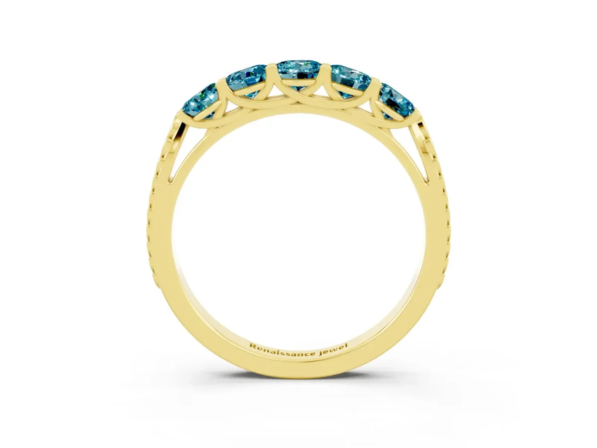 Five-Stone Round Blue Topaz Prong-Set Band Yellow gold