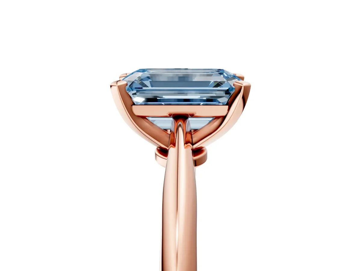 Fancy Blue Emerald Cut Diamond Solitaire Engagement Ring with Classic Band and Four-Prong Setting Rose gold