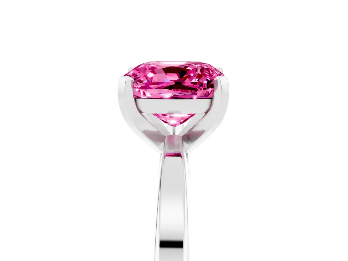 Cushion Cut Pink Sapphire Solitaire Engagement Ring with Classic Band and Four-Prong Setting Silver