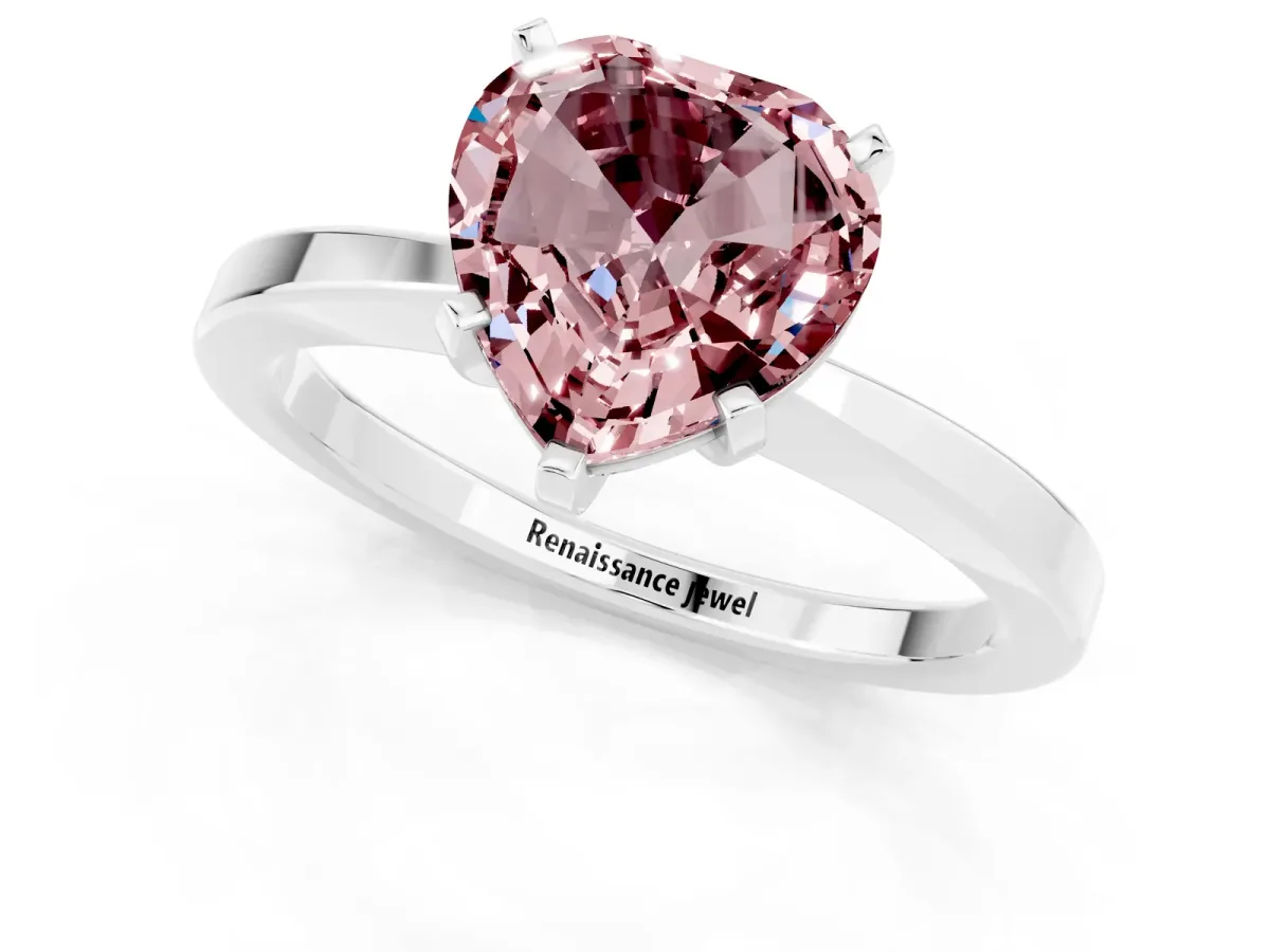 Heart Cut Morganite Solitaire Engagement Ring with Classic Band and Four-Prong Setting Platinum
