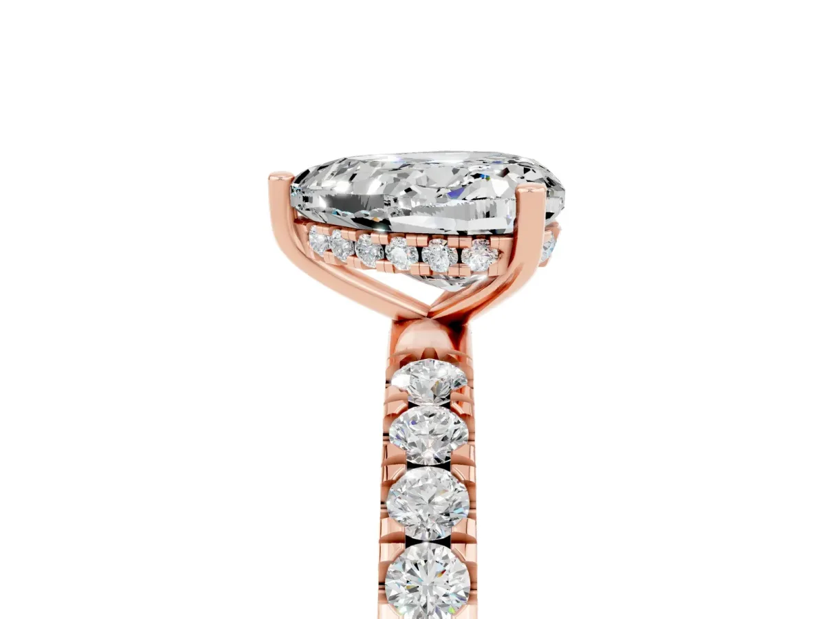 Heart Cut Moissanite Pave Band Solitaire Ring with Round and Prong Setting Rose gold