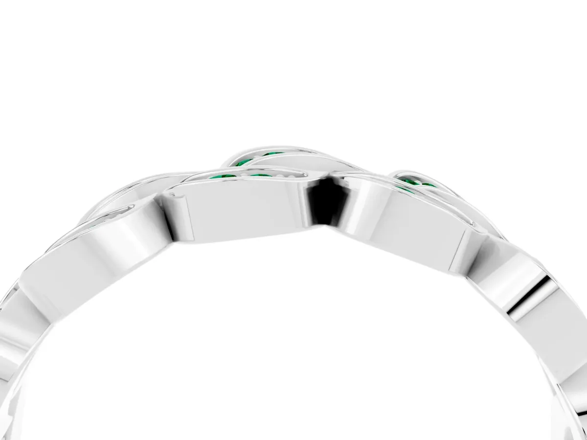 Pavé Round Emerald Interlocking Eternity Band with Bezel Prong Setting Silver