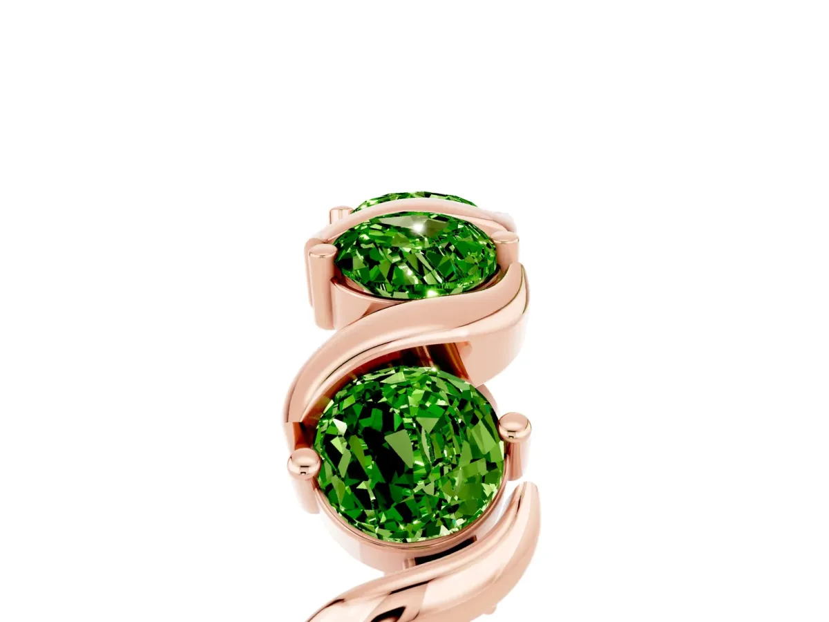Round Peridot Half Eternity Band with Wave Prong Setting Rose gold