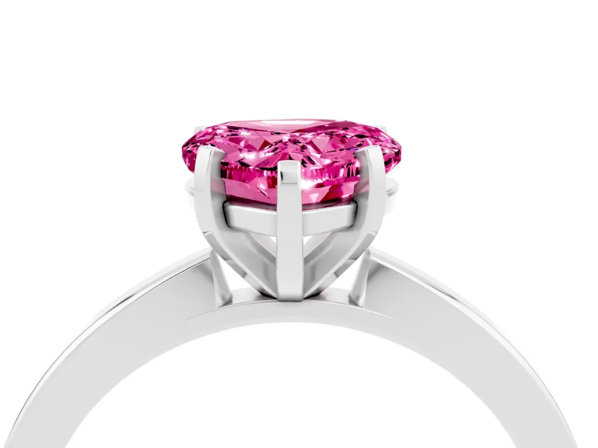 Heart Cut Pink Sapphire Solitaire Engagement Ring with Classic Band and Four-Prong Setting Silver