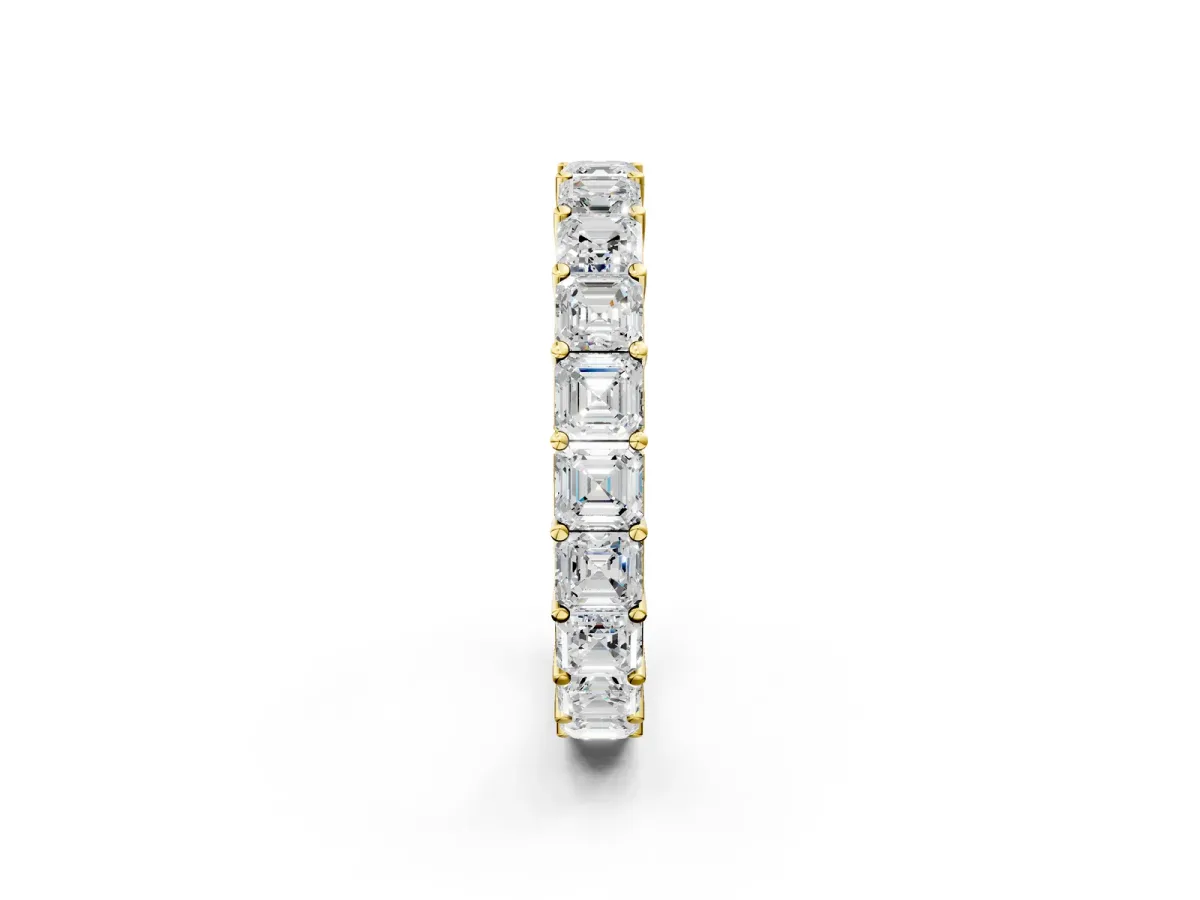 Asscher Cut Eternity Band with Shared Prong Setting Yellow gold