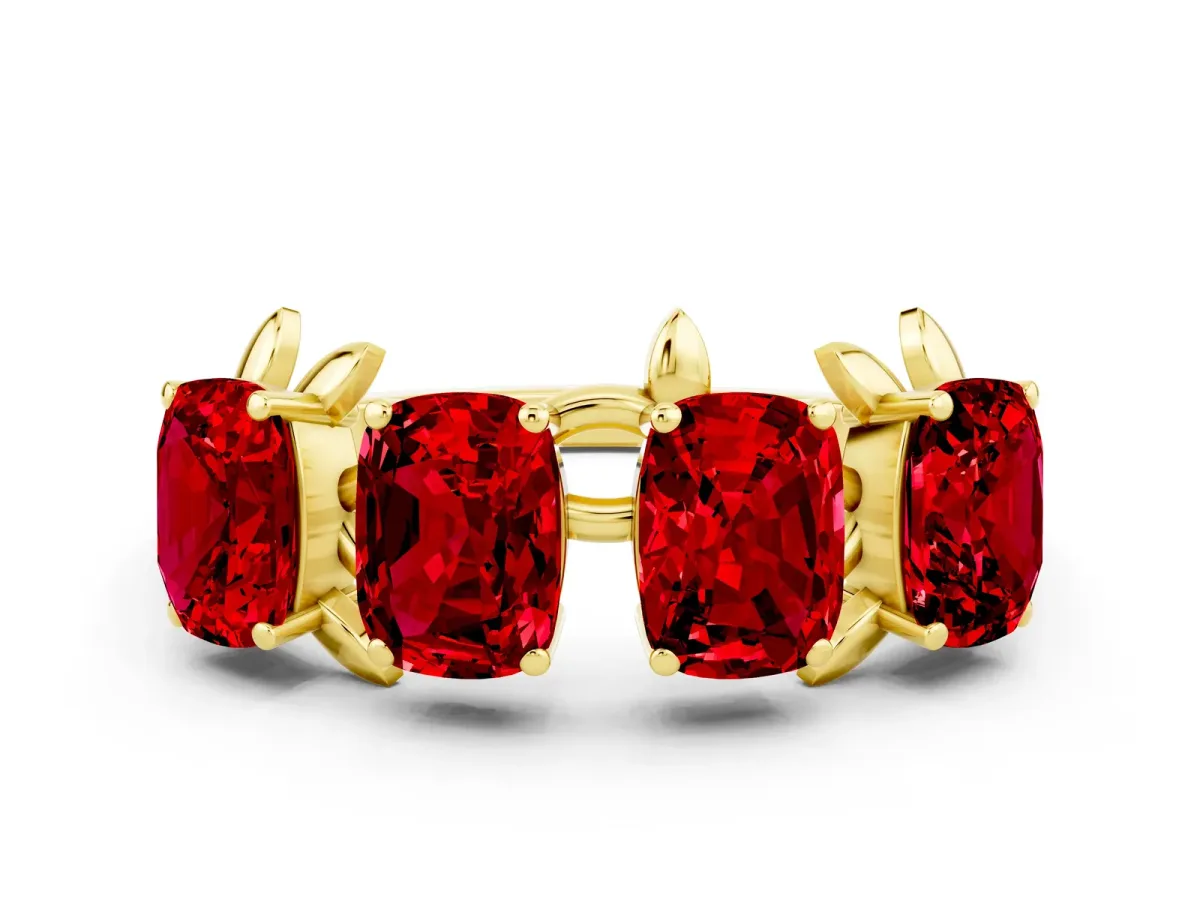 Emerald Cut Ruby Prong-Set Half Eternity Band Yellow gold