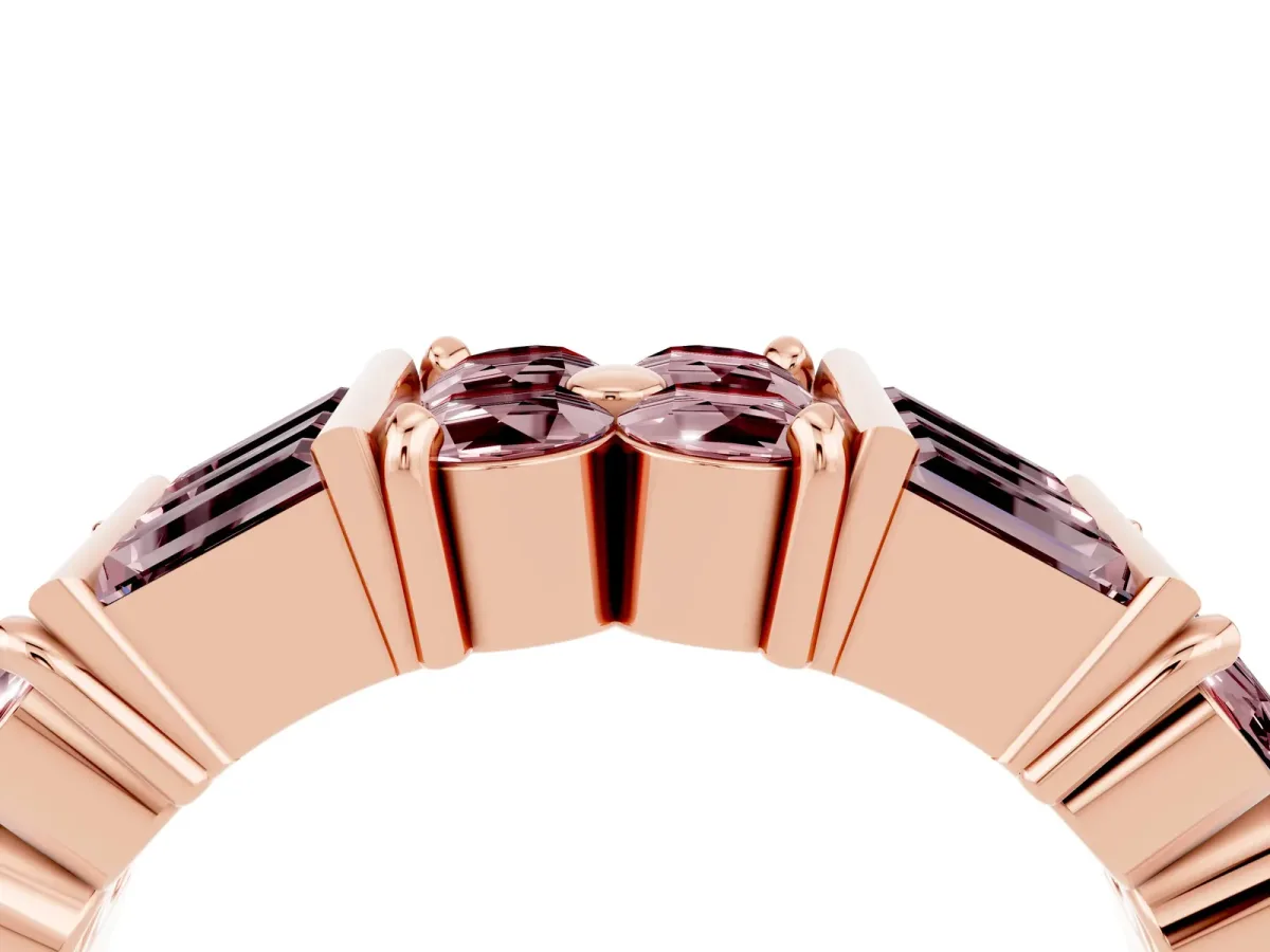Channel Set Round and Baguette Morganite Anniversary Band with Prong Setting Rose gold