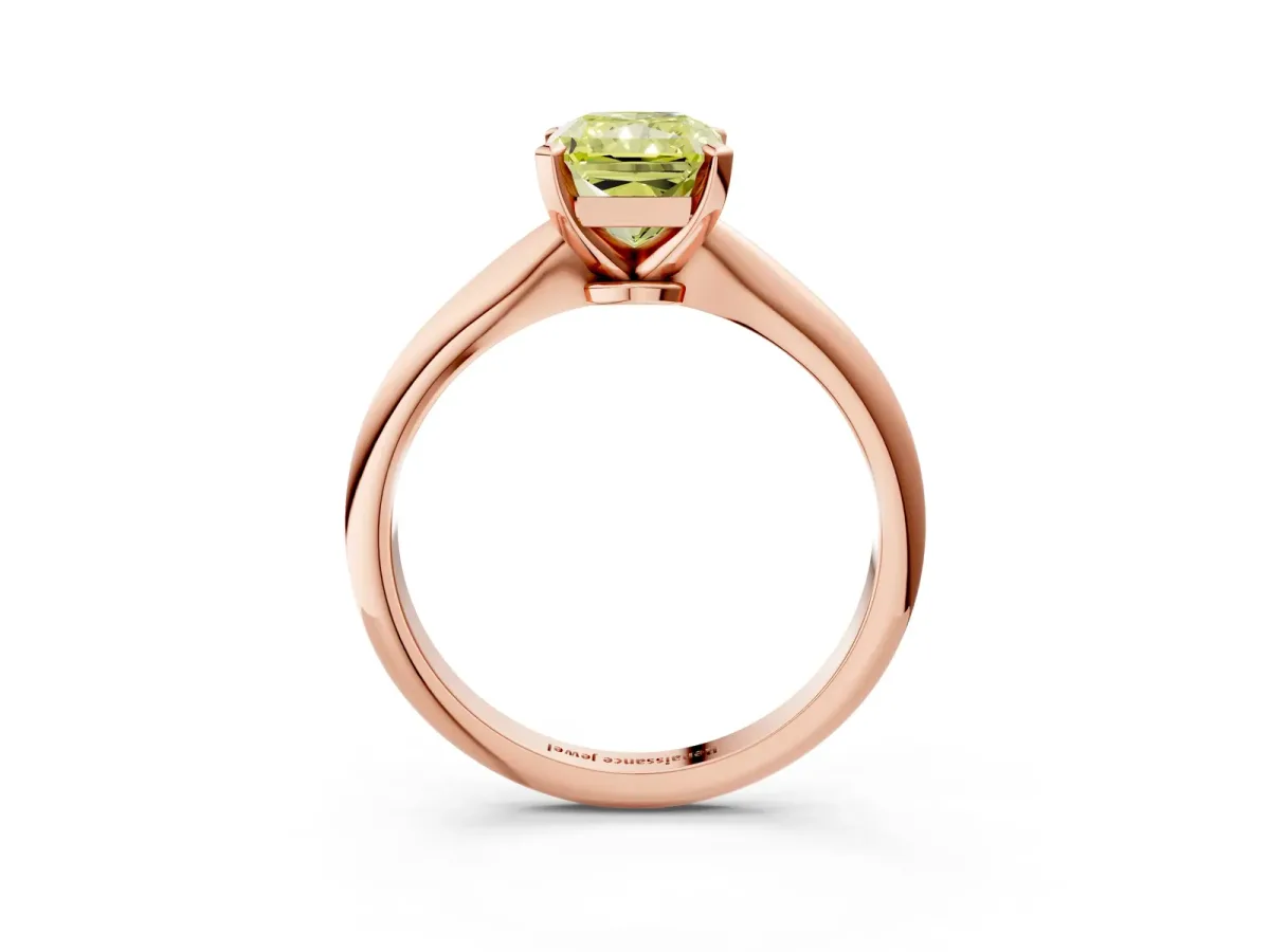 Fancy Yellow Radiant Cut Diamond Solitaire Engagement Ring with Classic Band and Four-Prong Setting Rose gold