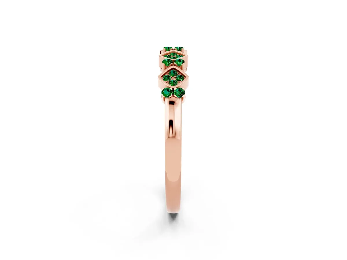Pavé Cushion Emerald Cluster Eternity Band with Prong Setting Rose gold