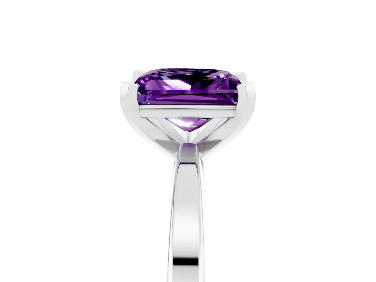 Princess Cut Amethyst Solitaire Engagement Ring with Classic Band and Four-Prong Setting Platinum